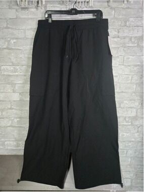 Isabella Active Wear Black Wide Leg Drawstring Cargo Pants L